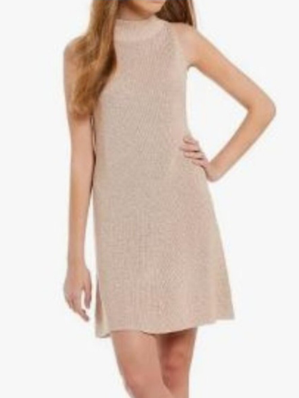 1. State Light Beige With Gold Sparkles Sweater Dress